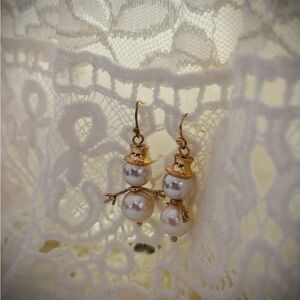 Elegant Gold and Pearl Snowman Earrings